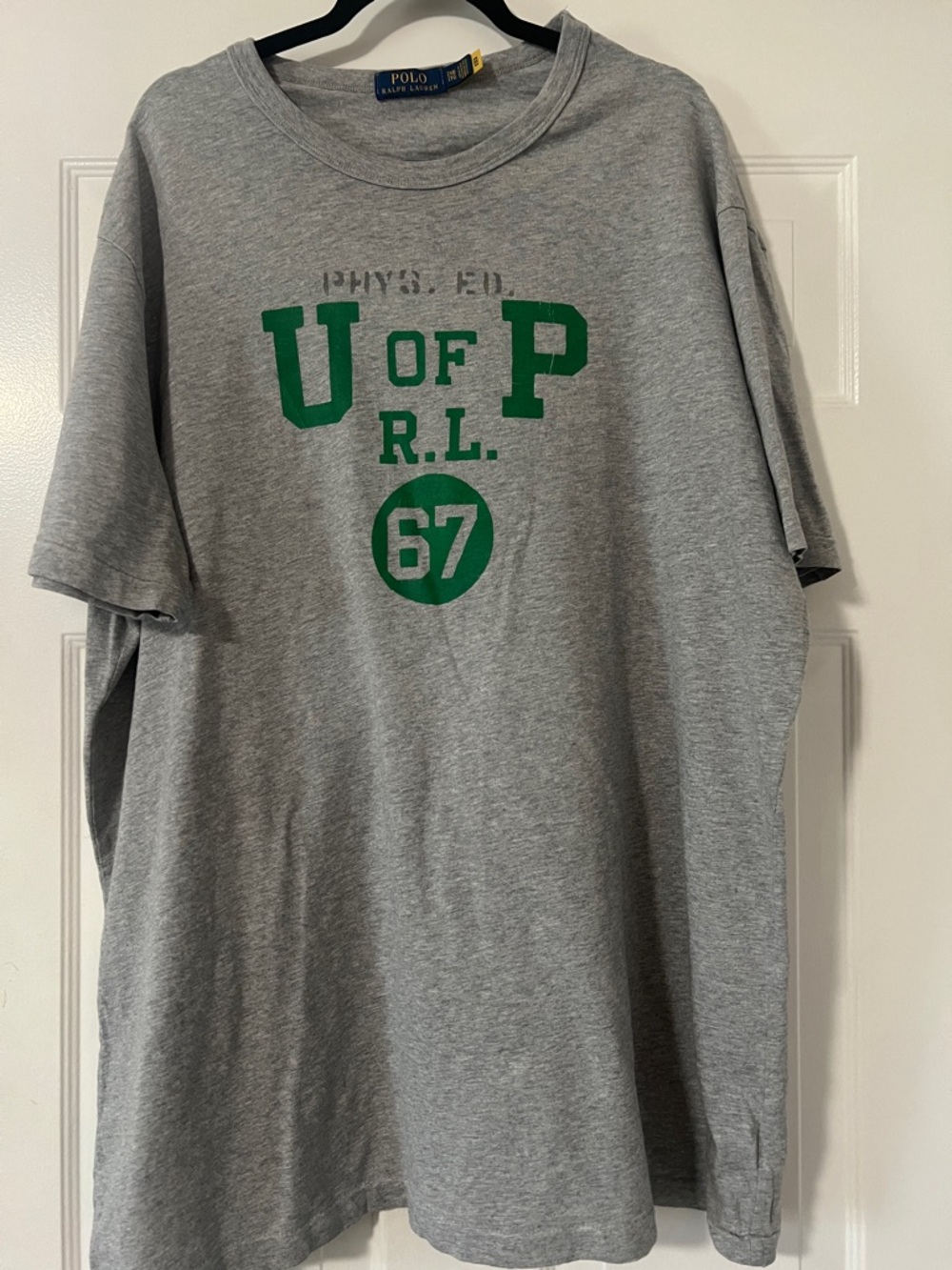 Polo by Ralph Lauren Gray Crewneck Tee with Green Collegiate Print